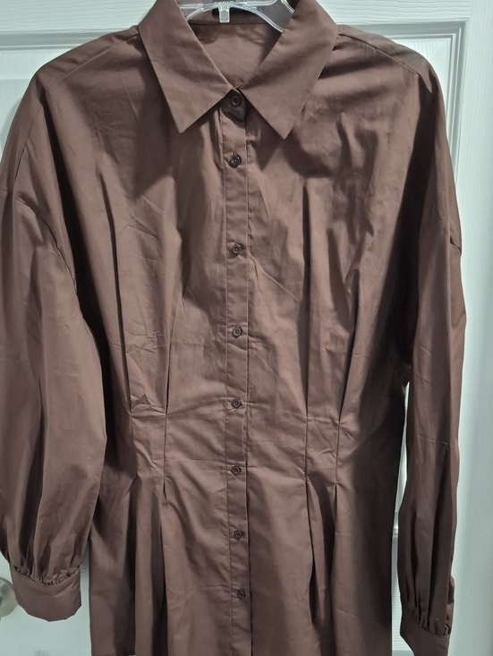 SHEIN Tops - SHEIN Brown Long-Sleeve Casual Button-Down Shirt